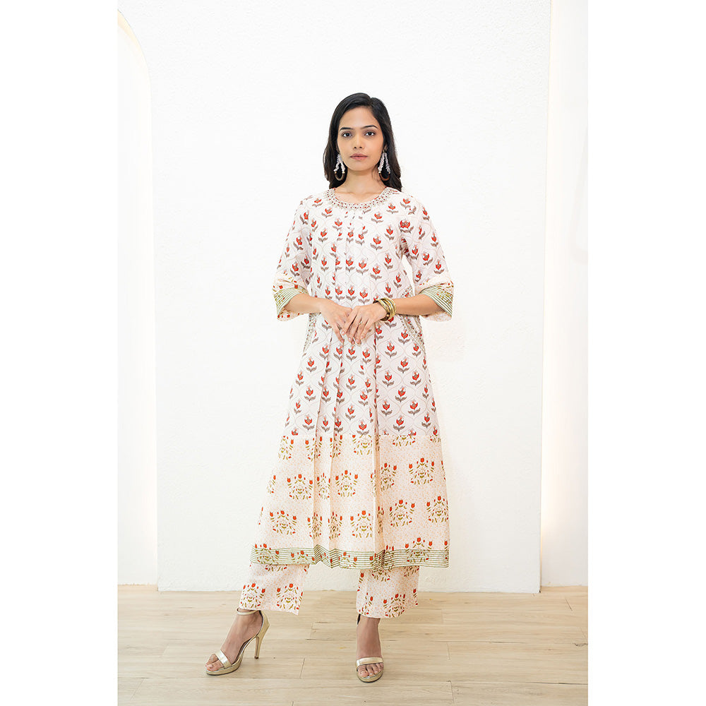 Nidhii Goyal Red A Line Dual Print Bagh Kurta with Pant (Set of 2)