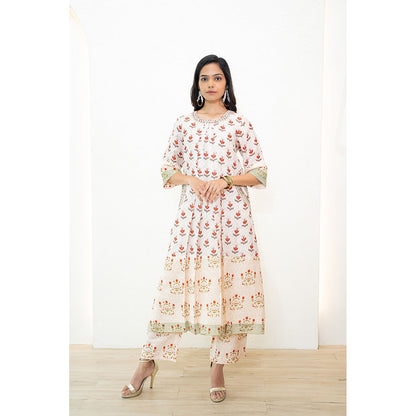 Nidhii Goyal Red A Line Dual Print Bagh Kurta with Pant (Set of 2)