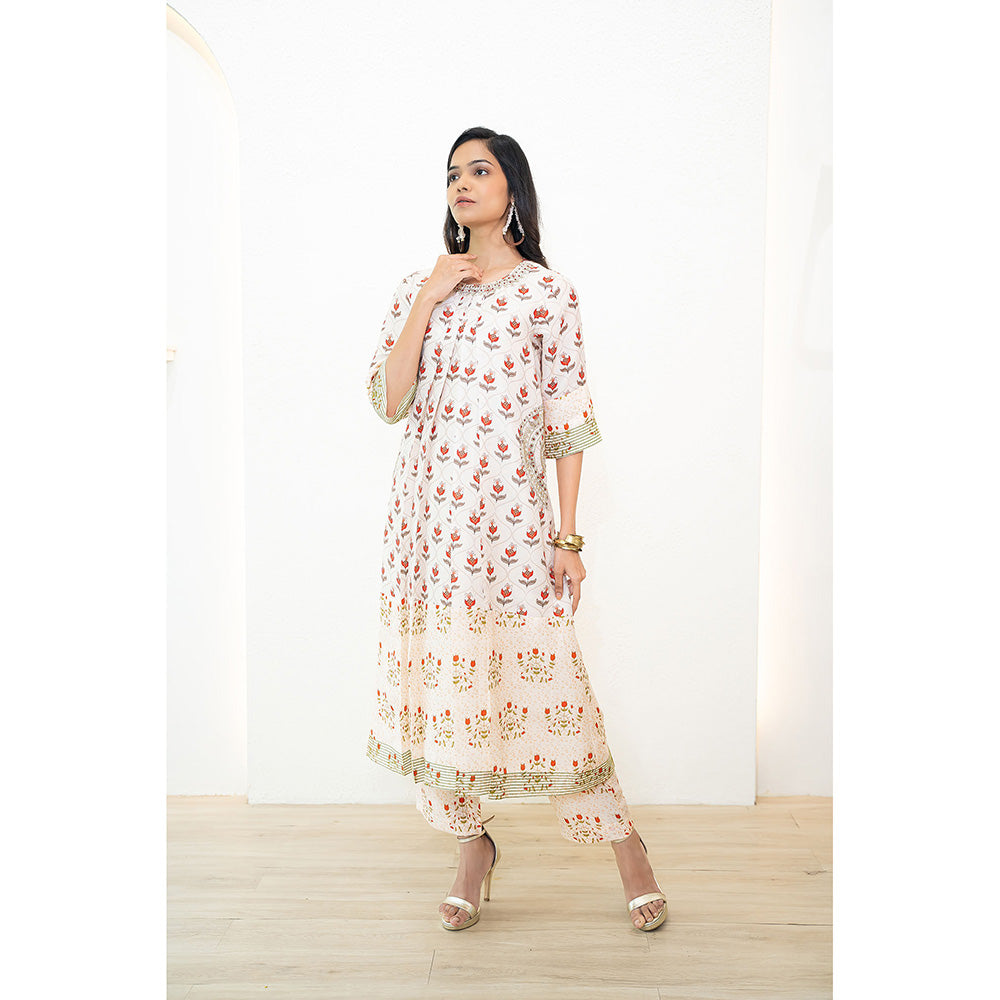 Nidhii Goyal Red A Line Dual Print Bagh Kurta with Pant (Set of 2)