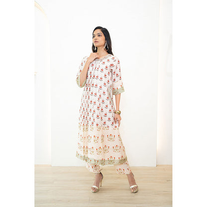 Nidhii Goyal Red A Line Dual Print Bagh Kurta with Pant (Set of 2)