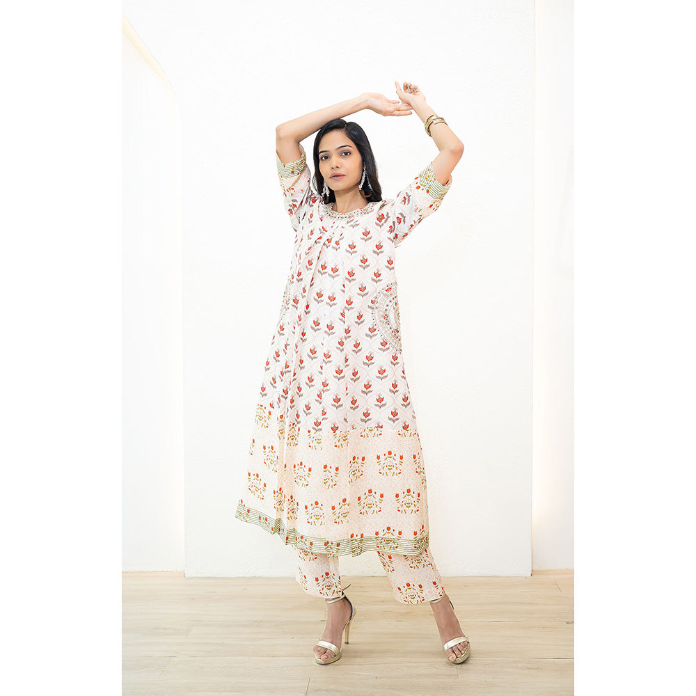 Nidhii Goyal Red A Line Dual Print Bagh Kurta with Pant (Set of 2)