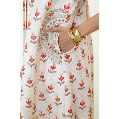 Nidhii Goyal Red A Line Dual Print Bagh Kurta with Pant (Set of 2)