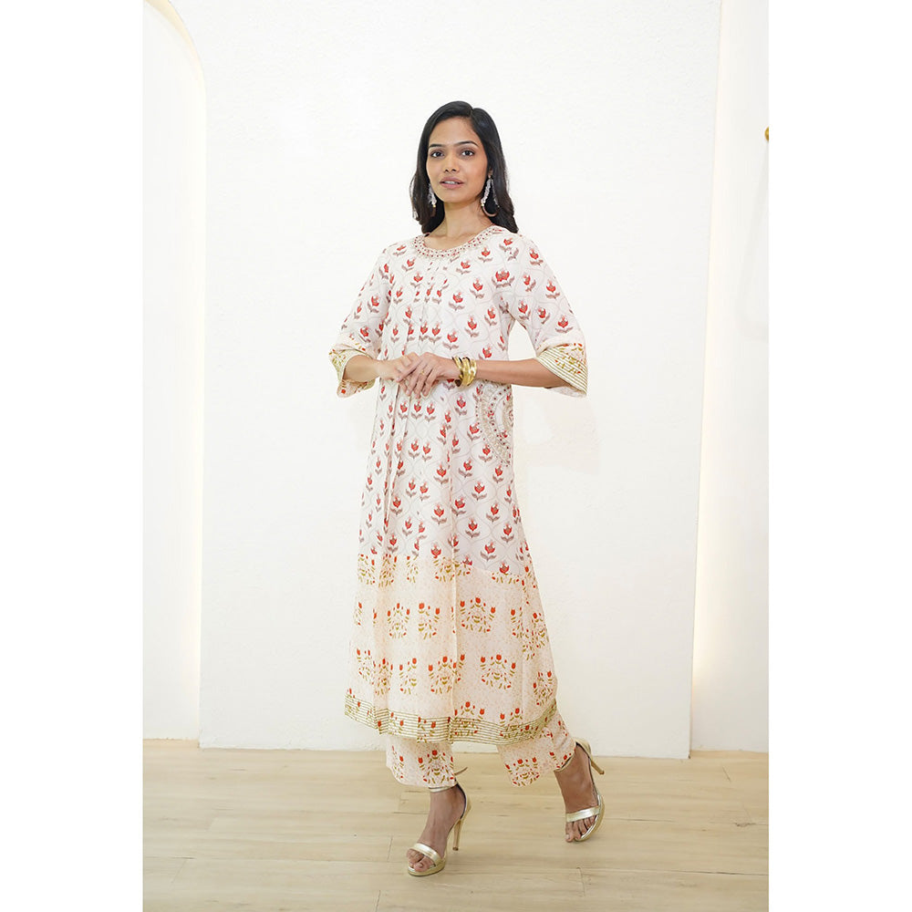 Nidhii Goyal Red A Line Dual Print Bagh Kurta with Pant (Set of 2)