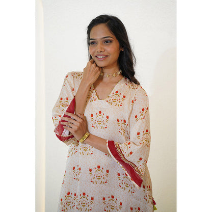 Nidhii Goyal Red A Line Bagh Print Kurta with Pant (Set of 2)