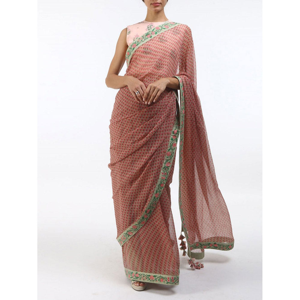 Nikasha Bloom Salmon Chiffon Saree With Blouse