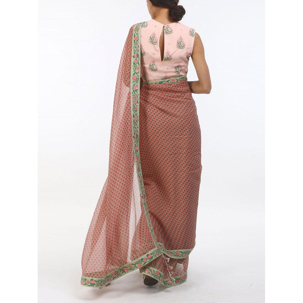 Nikasha Bloom Salmon Chiffon Saree With Blouse