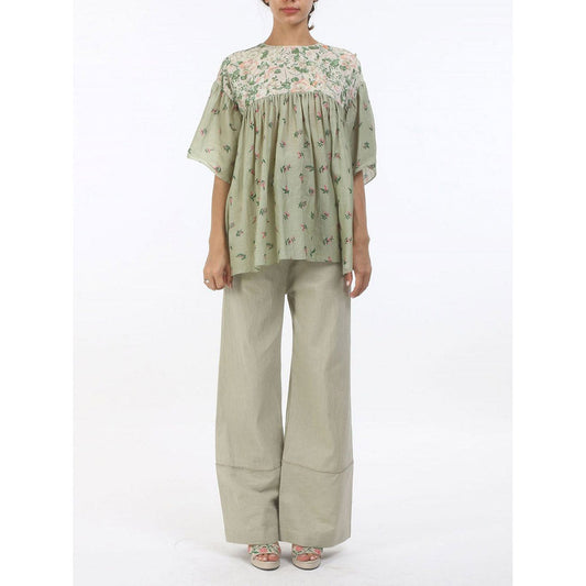 Nikasha Green Bloom Antique Jade Gathered Cotton Top