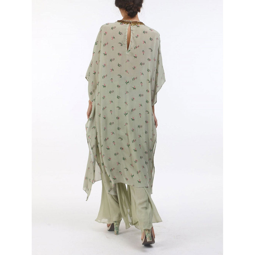 Nikasha Bloom Antique Jade Bouquet Printed Crepe Kaftan With Sharara