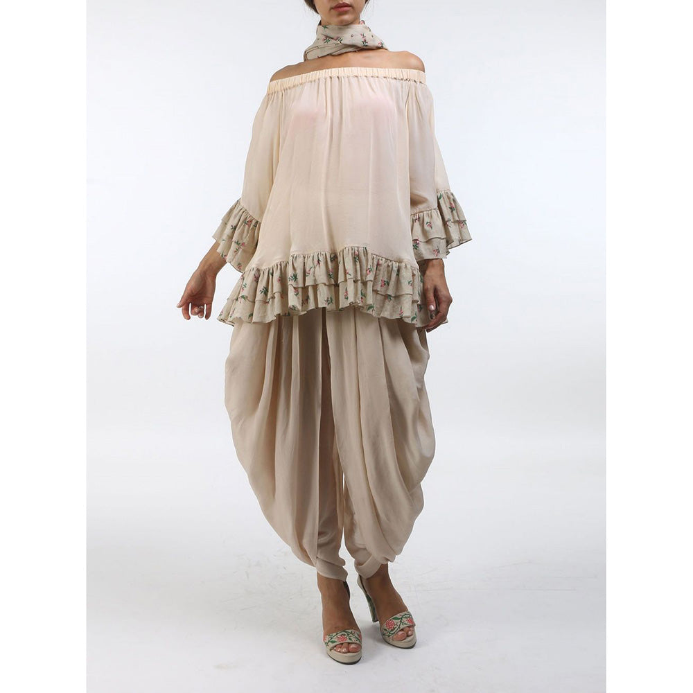 Nikasha Bloom Champagne Grey Cold Shoulder Cotton Top