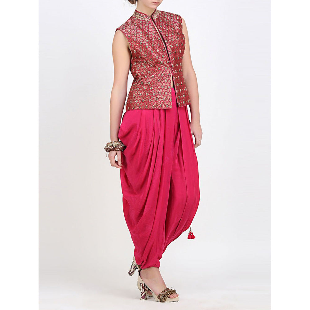 Nikasha Rani Pink Brocade Jacket With Dhoti