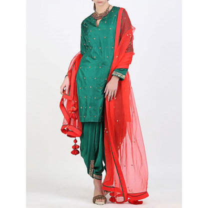Nikasha Rani Green Silk Salwar And Dhoti With Dupatta - Set of 3