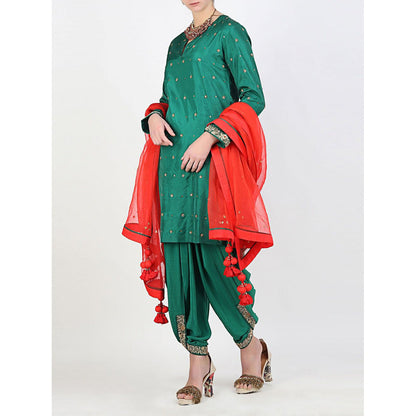 Nikasha Rani Green Silk Salwar And Dhoti With Dupatta - Set of 3