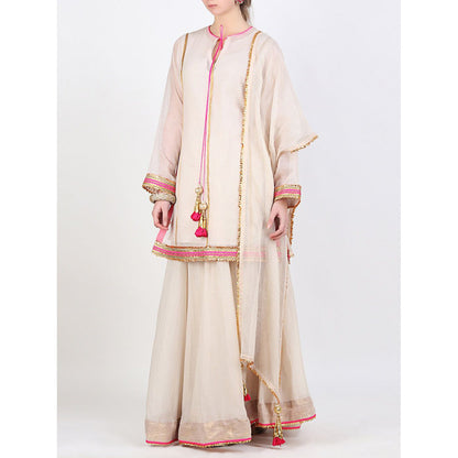 Nikasha Beige Kota Doria Sharara With Dupatta - Set of 3
