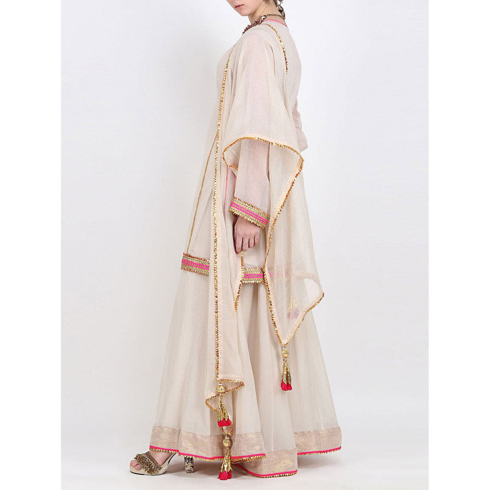Nikasha Beige Kota Doria Sharara With Dupatta - Set of 3