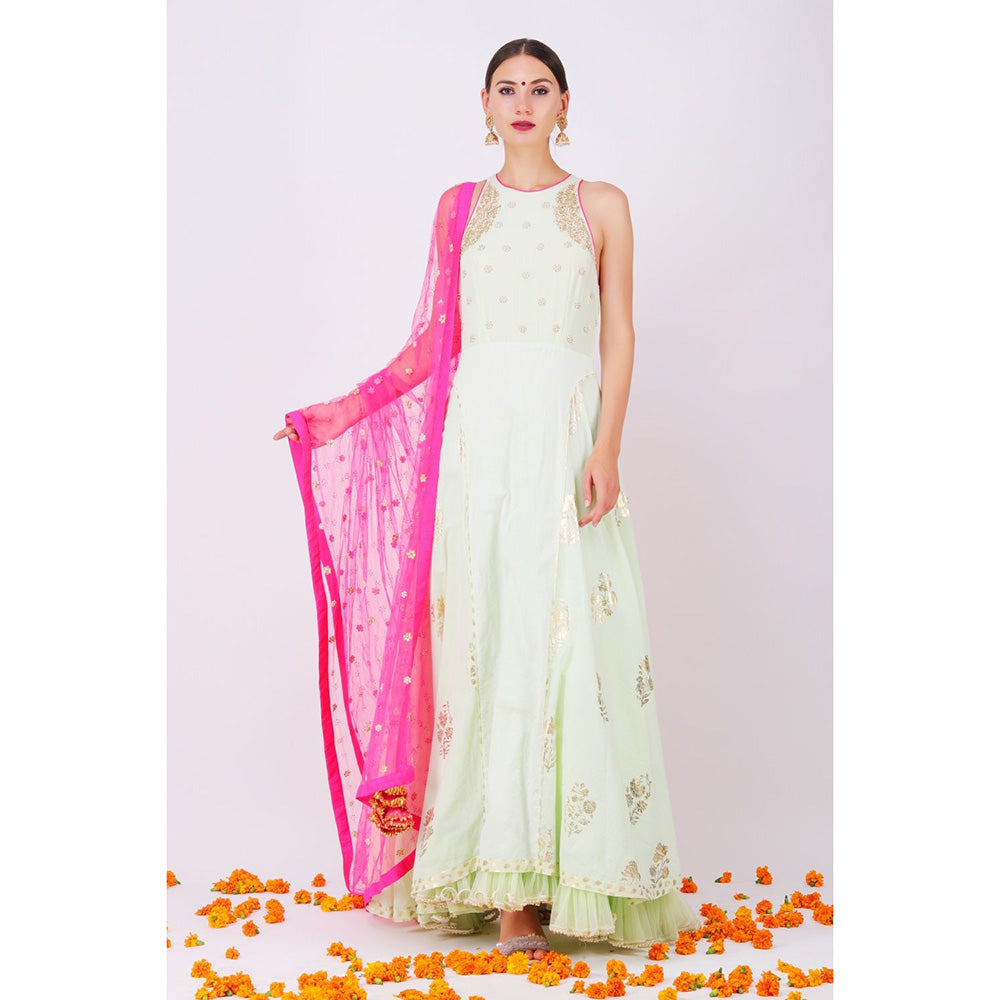 Nikasha Pista Rani Kalidar Pair With Churidar and Dupatta - Set of 3