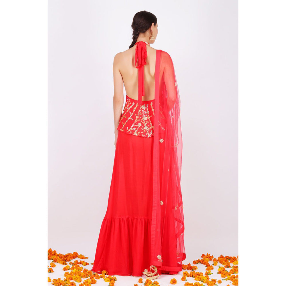 Nikasha Gajari Red Kalidar With Dupatta - Set of 3