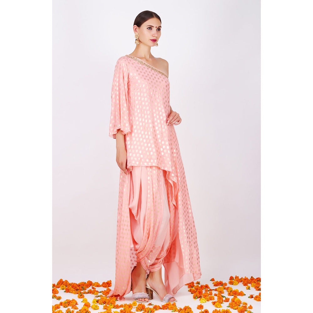 Nikasha Rose Pink Rani One - shoulder tunic and dhoti - Set of 2