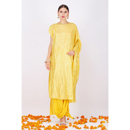 Nikasha Pitambari Yellow Rani Kaftan With Skirt - Set of 2