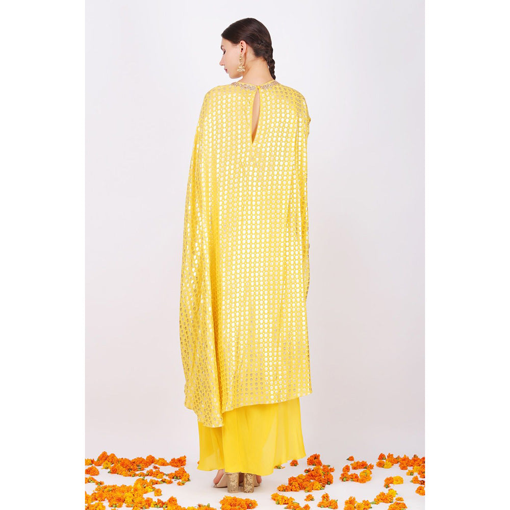 Nikasha Pitambari Yellow Rani Kaftan With Skirt - Set of 2