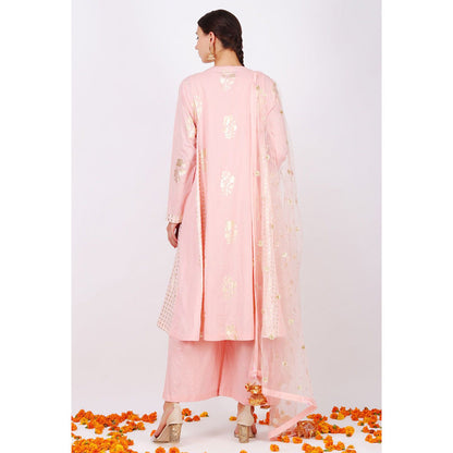 Nikasha Dusky Salmon Rani Kurta Churidar With net embroidered Dupatta - Set of 3