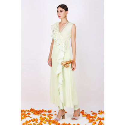 Nikasha Pista Rani Kurta With Soft Churidar - Set of 2