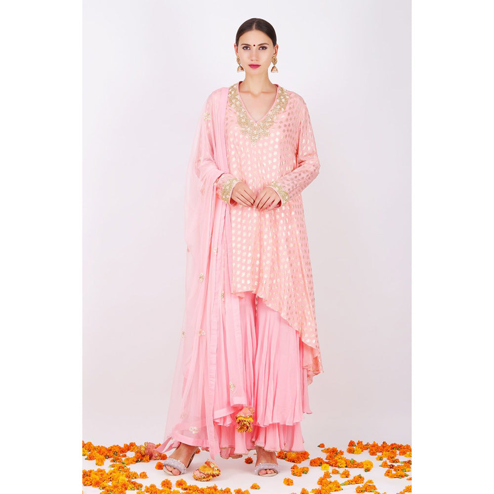 Nikasha Rose Pink Rani Kurta Along With Sharara and Tassels on Dupatta - Set of 3