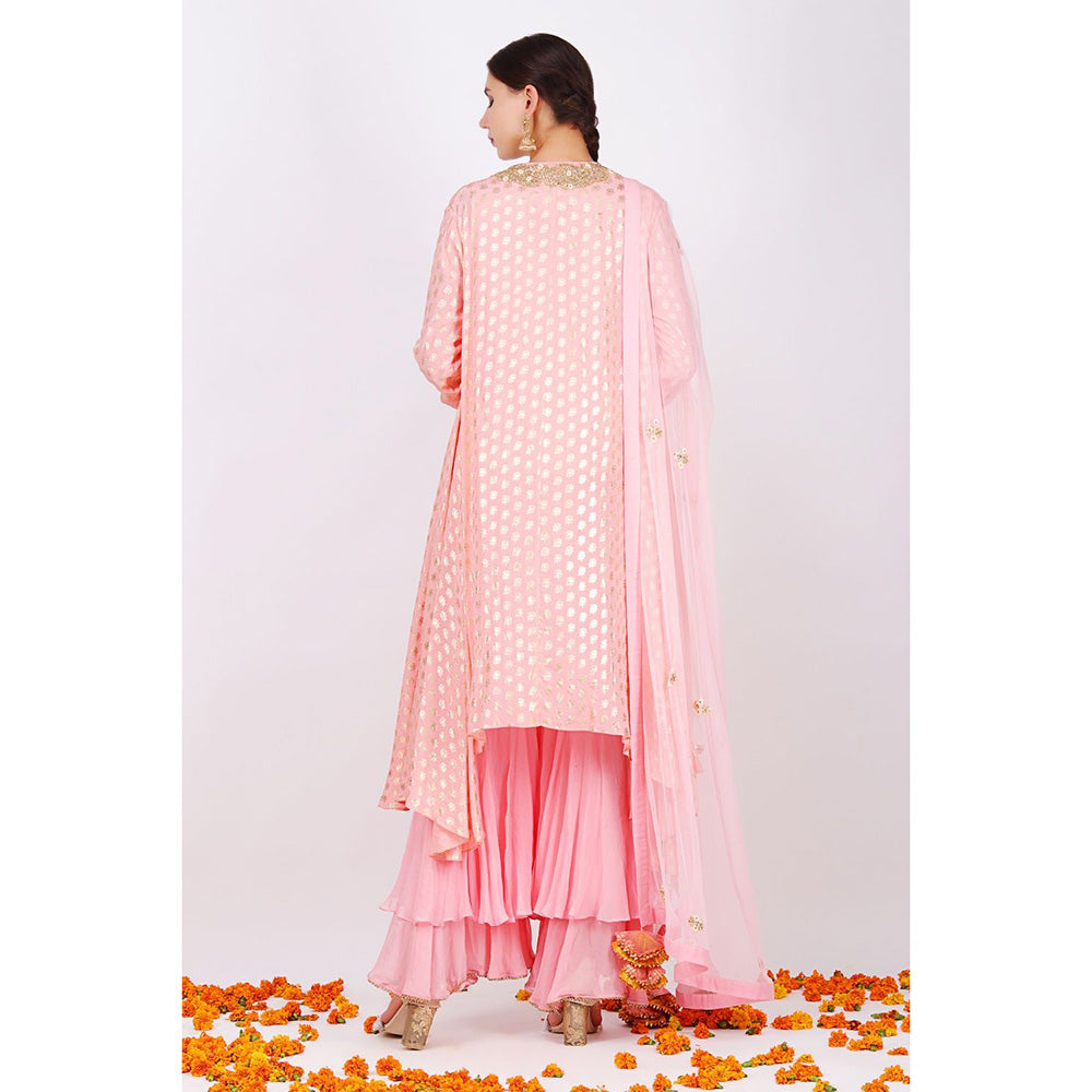 Nikasha Rose Pink Rani Kurta Along With Sharara and Tassels on Dupatta - Set of 3