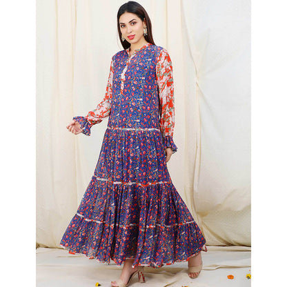 Nikasha Blue Floral Printed Long Sleeves Maxi Dress