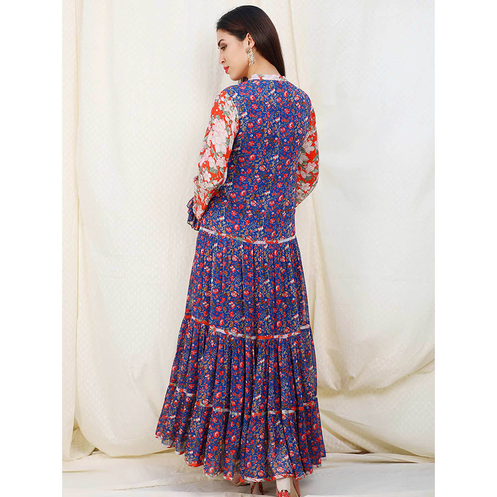 Nikasha Blue Floral Printed Long Sleeves Maxi Dress