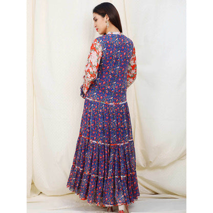 Nikasha Blue Floral Printed Long Sleeves Maxi Dress