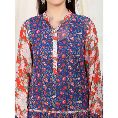 Nikasha Blue Floral Printed Long Sleeves Maxi Dress