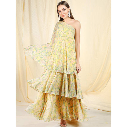 Nikasha Yellow Floral Printed One Shoulder Maxi Dress