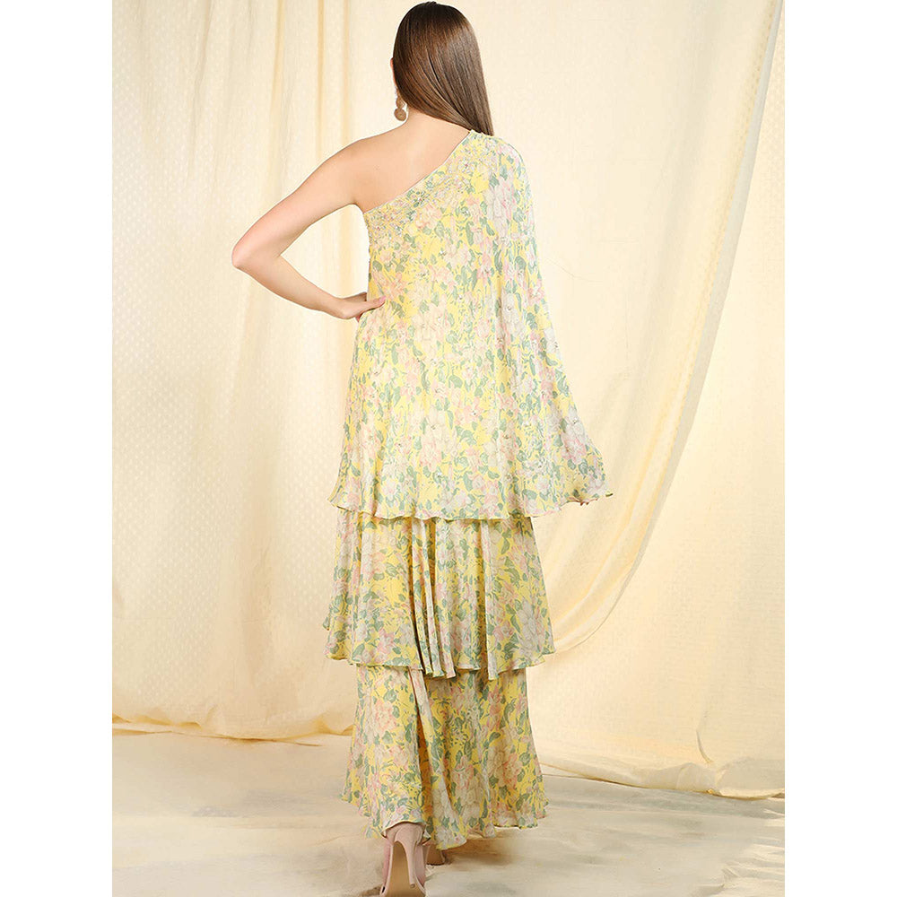 Nikasha Yellow Floral Printed One Shoulder Maxi Dress