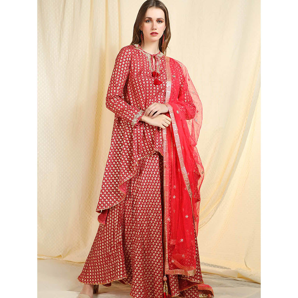 Nikasha Burgundy Printed Long Sleeves Kurta and Skirt (Set of 2)