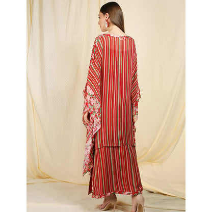 Nikasha Maroon Stripes Printed Flared Sleeves Kaftan With Inner And Skirt (Set of 3)