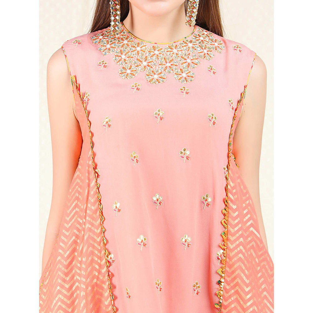 Nikasha Peach Embellished Sleeveless Tunic With Dhoti Pant (Set of 2)