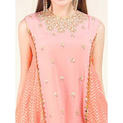 Nikasha Peach Embellished Sleeveless Tunic With Dhoti Pant (Set of 2)
