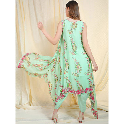Nikasha Sea Green Floral Printed Sleeveless Kurta With Dhoti Pant (Set of 2)