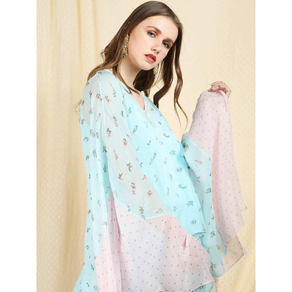 Nikasha Sky Blue Printed Flared Sleeves Kaftan With Dhoti Pant (Set of 2)