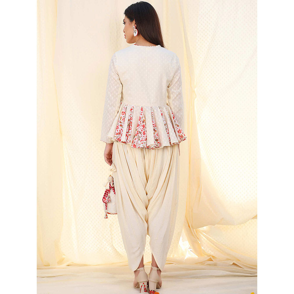 Nikasha Ivory Floral Printed Long Sleeves Tunic With Dhoti Pant (Set of 2)