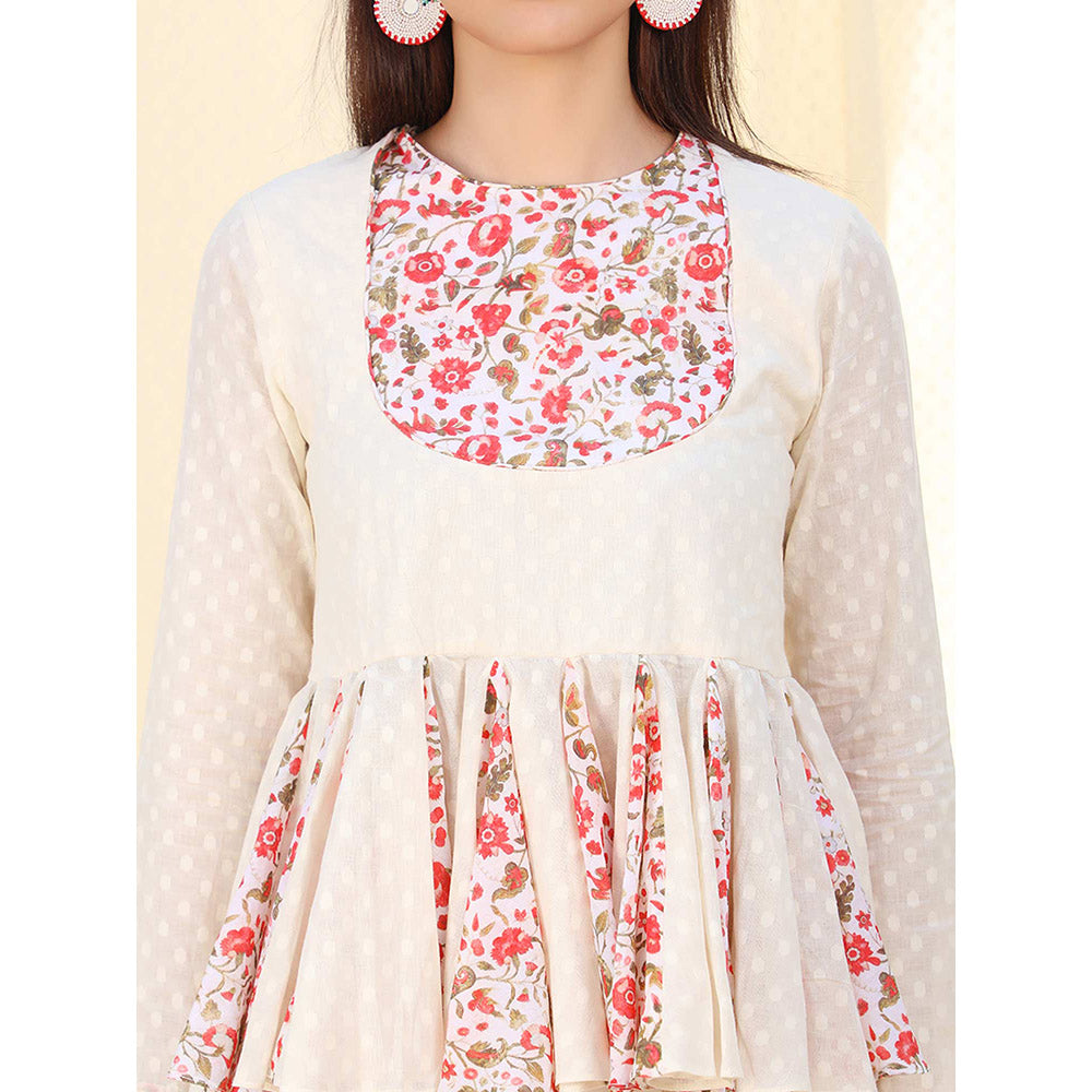 Nikasha Ivory Floral Printed Long Sleeves Tunic With Dhoti Pant (Set of 2)