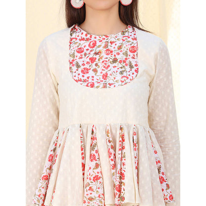 Nikasha Ivory Floral Printed Long Sleeves Tunic With Dhoti Pant (Set of 2)