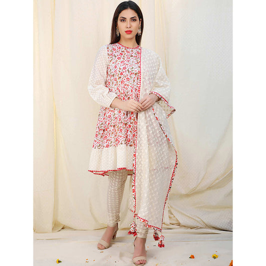 Nikasha Multi-Color Floral Printed Balloon Sleeves Kurta And Churidar With Dupatta (Set of 3)