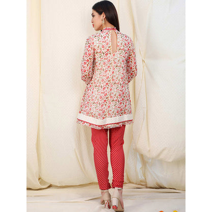 Nikasha Red Floral Printed Long Sleeves Kurta And Churidar With Dupatta (Set of 3)