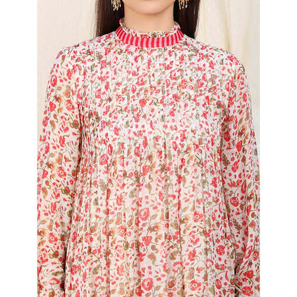 Nikasha Red Floral Printed Long Sleeves Kurta And Churidar With Dupatta (Set of 3)