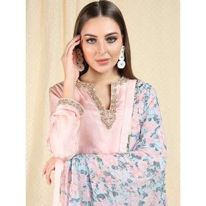 Nikasha Light Pink Embellished Long Sleeves Kurta And Palazzo With Dupatta (Set of 3)