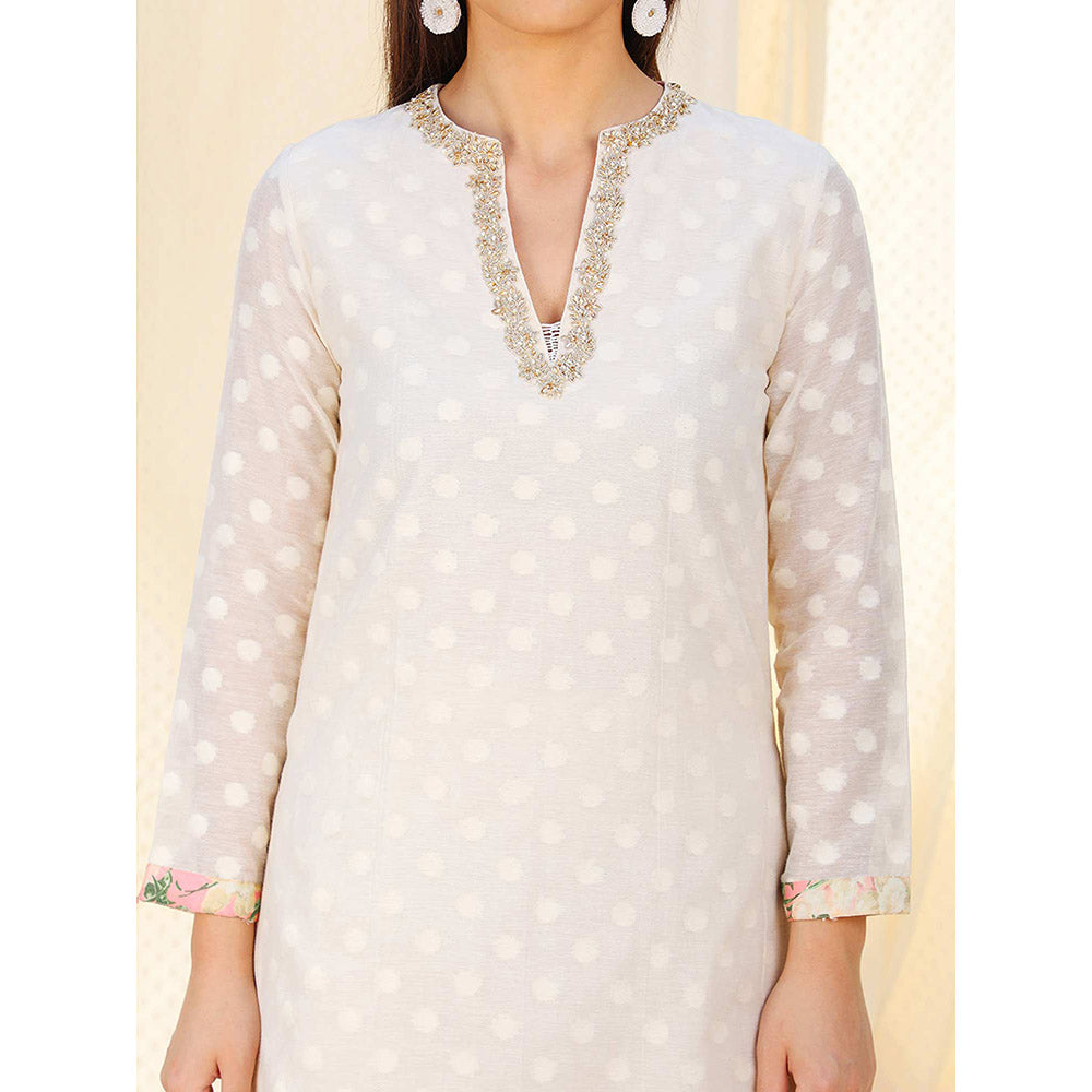 Nikasha White Embellished Long Sleeves Kurta And Palazzo With Dupatta (Set of 3)