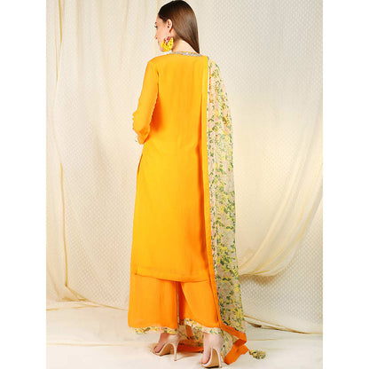 Nikasha Orange Embellished Long Sleeves Kurta And Palazzo With Dupatta (Set of 3)