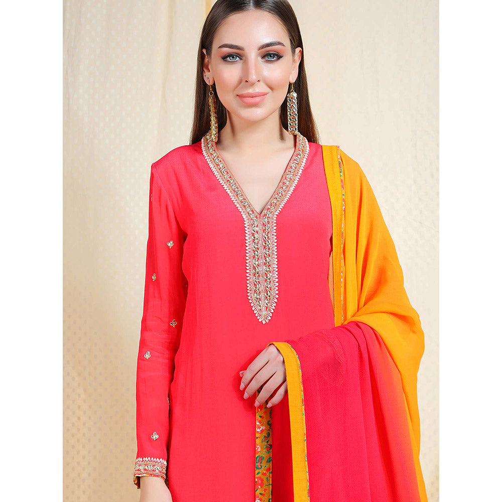 Nikasha Coral Embellished Long Sleeves Kurta And Palazzo With Dupatta (Set of 3)