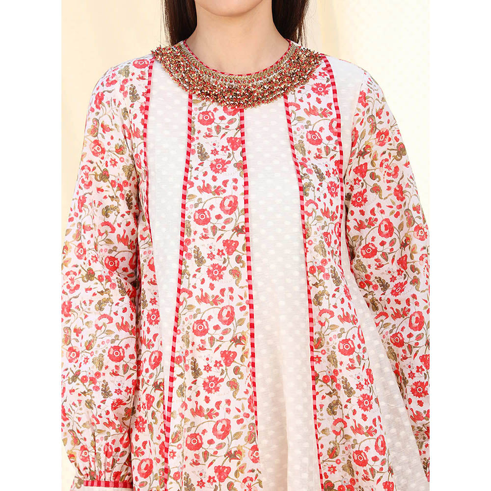 Nikasha Ivory Floral Printed Balloon Sleeves Kurta And Sharara With Dupatta (Set of 3)